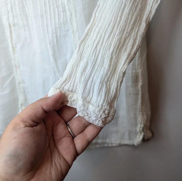 Sonoma White Cotton Pilgrim Style 1/4 Button Top Long Sleeve Blouse Small Women - Picture 6 of 11